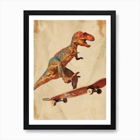 Vintage Parasaurolophus Dinosaur On A Skateboard 1 Art Print