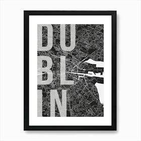 Dublin Mono Street Map Text Overlay Art Print