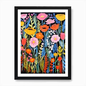 Vibrant Poppies On Black Screen Print Art Print