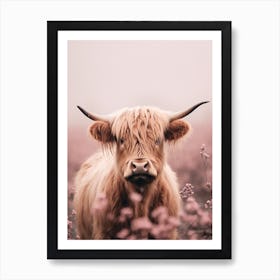 Pink Photography Style Of Highland Cow In The Rain 3 Art Print