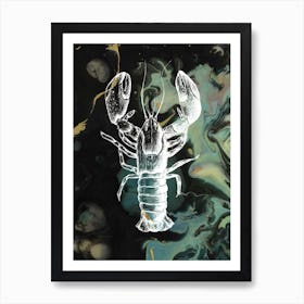 Under Water Wonders Lobster Black & Green Art Print