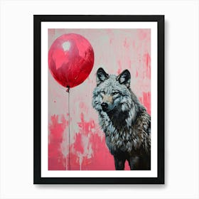 Cute Timber Wolf 4 With Balloon Art Print