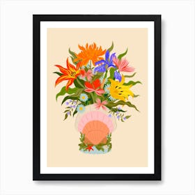 Blumenstrauß Muschel Kunstprint für Wohnzimmer