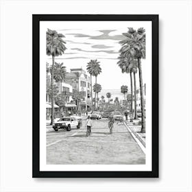 View Of California, Usa Line Art Black And White 6 Art Print