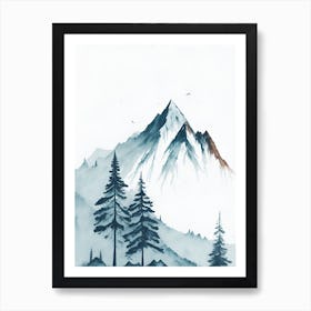 Mountain And Forest In Minimalist Watercolor Vertical Composition 62 Art Print