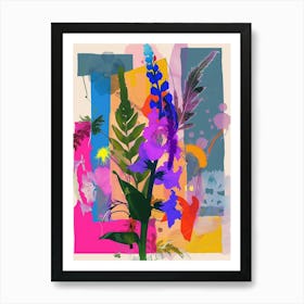 Delphinium 4 Neon Flower Collage Art Print