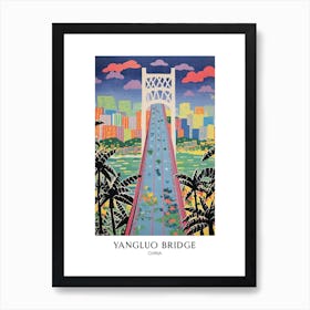 Yangluo Yangtze River Bridge, China Colourful 4 Travel Poster Art Print