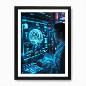 Ai Identity Verification System Featuring Neural Interface Fluorescent Streams Of Data Flowing From (1) 2 Art Print