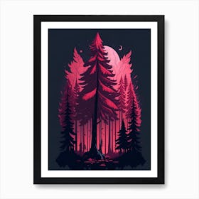 A Fantasy Forest At Night In Red Theme 80 Art Print