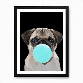 Pug Dog Chewing Bubble Gum Art Print