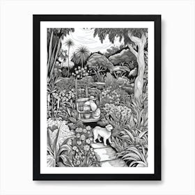 Drawing Of A Dog In Descanso Gardens, Usa In The Style Of Black And White Colouring Pages Line Art 02 Art Print