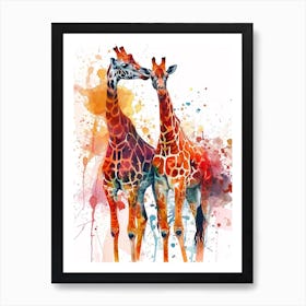 Giraffe Pair Watercolour 1 Art Print