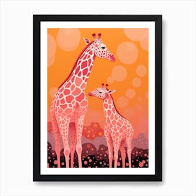 Giraffe & Calf Pink 1 Art Print