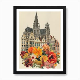 Belgium   Floral Retro Collage Style 1 Art Print