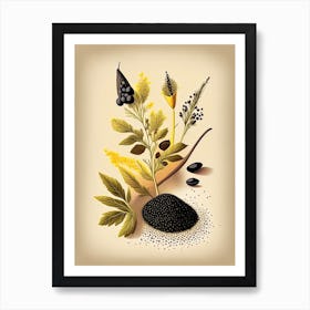 Black Mustard Seeds Spices And Herbs Retro Drawing 1 Art Print