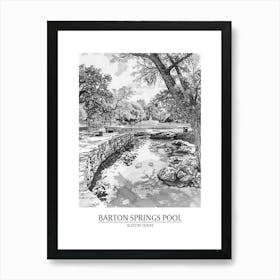 Barton Springs Pool Austin Texas Black And White Drawing 2 Poster Art Print