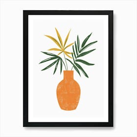 Orange Vase With Leaves 1 Art Print