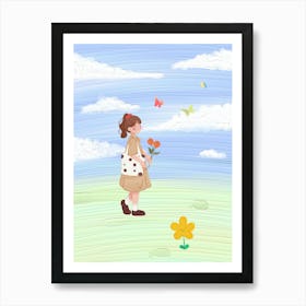 Little Girl With Flowers van gogh wall art Art Print