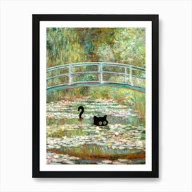 Black Cat Bridge Over A Pond Of Water Lilies By Claude Monet Art Print