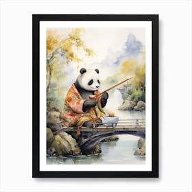 Panda Art Knitting Watercolour 3 Art Print