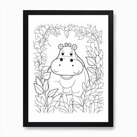 Line Art Jungle Animal Hippopotamus 1 Art Print