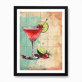 Cherry Lime Margarita Vintage Illustration 2 Art Print