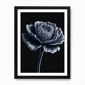 A Carnation In Black White Line Art Vertical Composition 5 Art Print