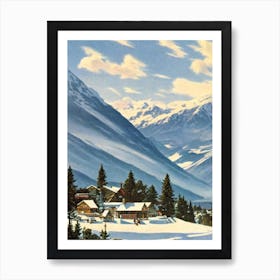 Treble Cone, New Zealand Ski Resort Vintage Landscape 2 Skiing Poster Art Print