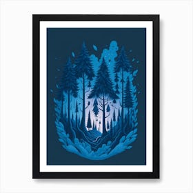 A Fantasy Forest At Night In Blue Theme 92 Art Print