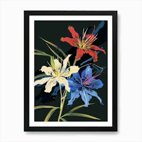 Neon Flowers On Black Love In A Mist Nigella 4 Art Print