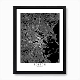 Boston Black And White Map Art Print