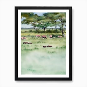 Maasai Mara National Park Kenya Water Colour Poster Art Print