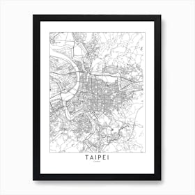 Taipei White Map Art Print