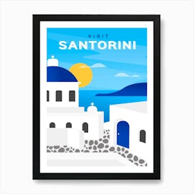 Greece, Santorini — Retro travel minimalist poster 2 Art Print