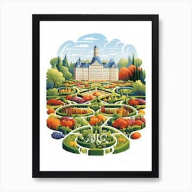 Chateau De Villandry Gardens France Modern Illustration 2 Art Print