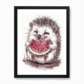 Hedgehog Eating Watermelon 2 Art Print