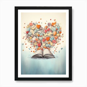 Open Book Heart Pastel Line Drawing Art Print