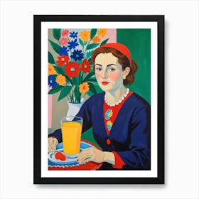 Woman With Orange Juice Art Print