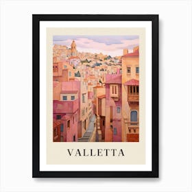 Valletta Malta 1 Vintage Pink Travel Illustration Poster Art Print