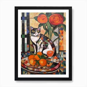 Peony With A Cat 4 Cubism Picasso Style Art Print