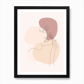 Minimal Line Art Beautiful Woman With Flower Art Print