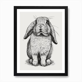 English Lop Blockprint Rabbit Illustration 2 Art Print