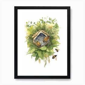 Alfalfa Leafcutter Bee Beehive Watercolour Illustration 2 Art Print