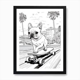French Bulldog Dog Skateboarding Line Art 3 Art Print