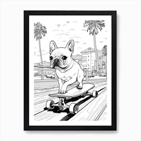 French Bulldog Dog Skateboarding Line Art 3 Affiche