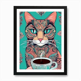 Cool Bohemian Coffee Cat Art Print