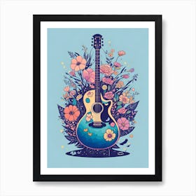 Guitar with flowers Art Print
