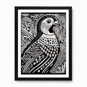 B&W Bird Linocut Pheasant 7 Art Print
