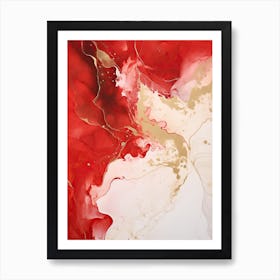 Red, White, Gold Flow Asbtract Painting 0 Art Print