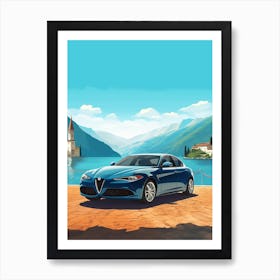 A Alfa Romeo Giulia Car In The Lake Como Italy Illustration 3 Art Print